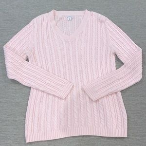 Croft & Barrow cable-knit baby pink classic v-neck sweater cottage-core